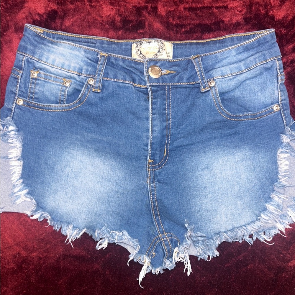Boohoo Light Blue Frayed Jean Shorts
